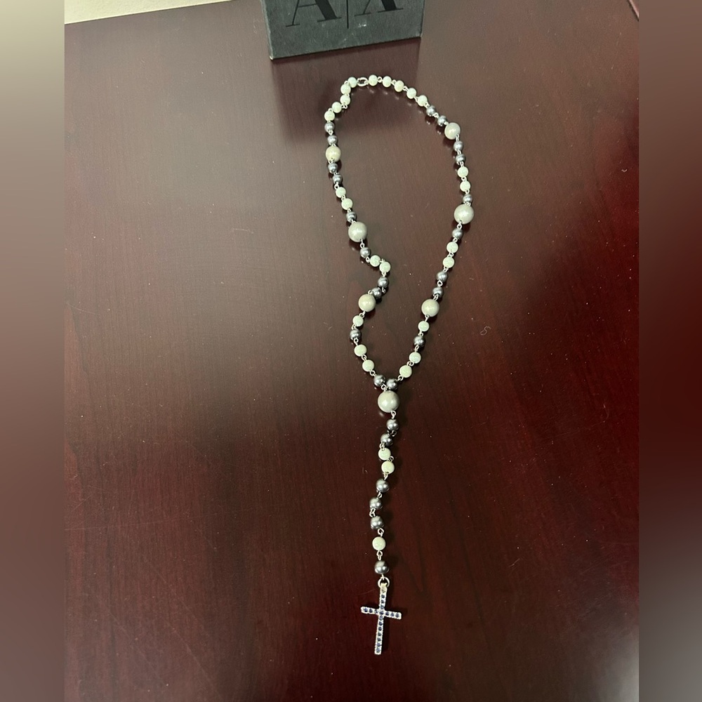 A/X Unisex Armani Exchange Gray Color Pearl Rosary Bead Necklace